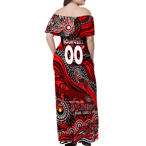 Custom NAIDOC Week 2024 Bombers Off Shoulder Maxi Dress Aboriginal Animals Keep The Fire Burning