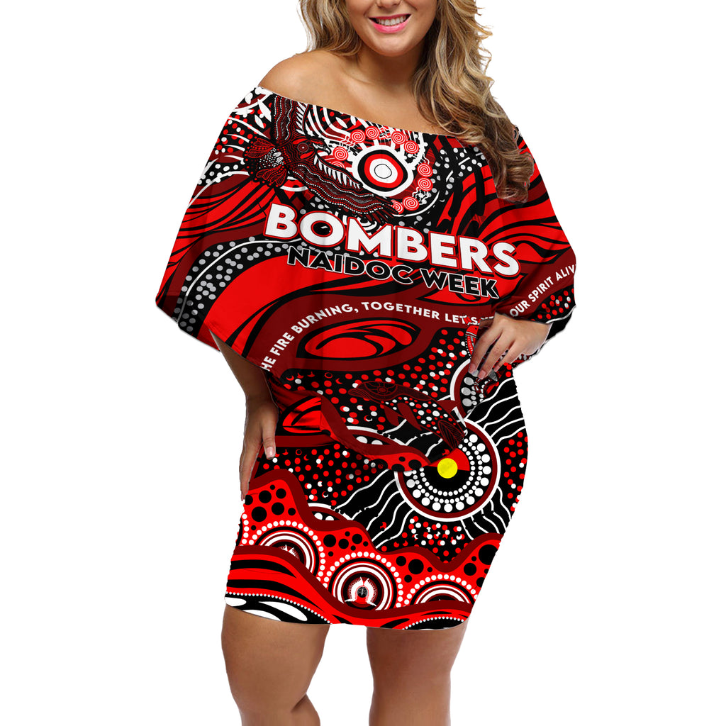 Custom NAIDOC Week 2024 Bombers Off Shoulder Short Dress Aboriginal Animals Keep The Fire Burning