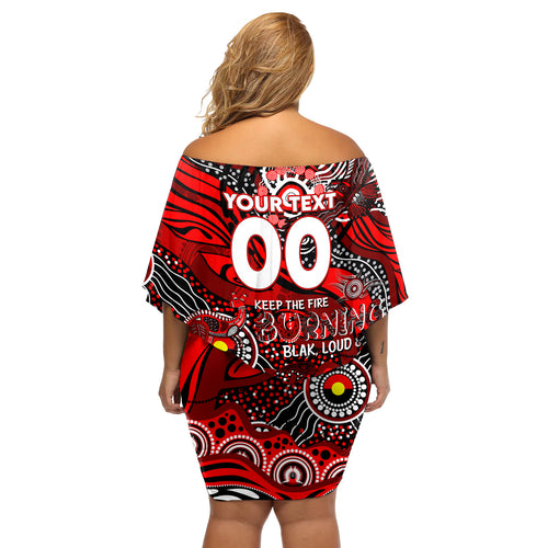 Custom NAIDOC Week 2024 Bombers Off Shoulder Short Dress Aboriginal Animals Keep The Fire Burning