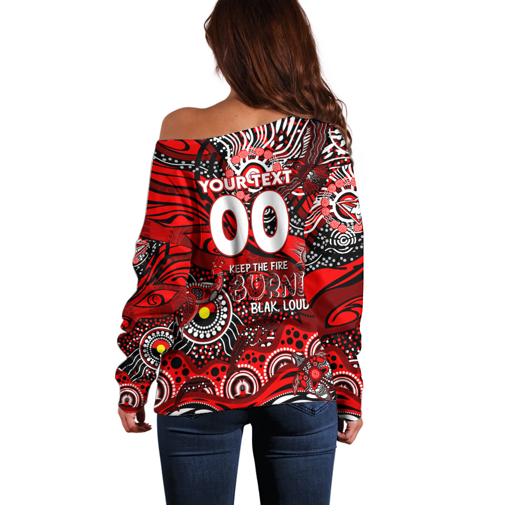 Custom NAIDOC Week 2024 Bombers Off Shoulder Sweater Aboriginal Animals Keep The Fire Burning