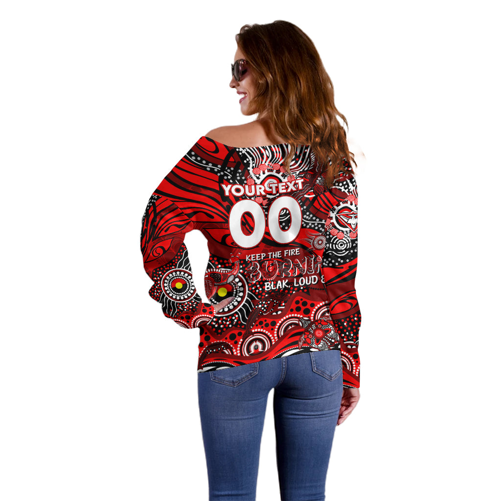 Custom NAIDOC Week 2024 Bombers Off Shoulder Sweater Aboriginal Animals Keep The Fire Burning
