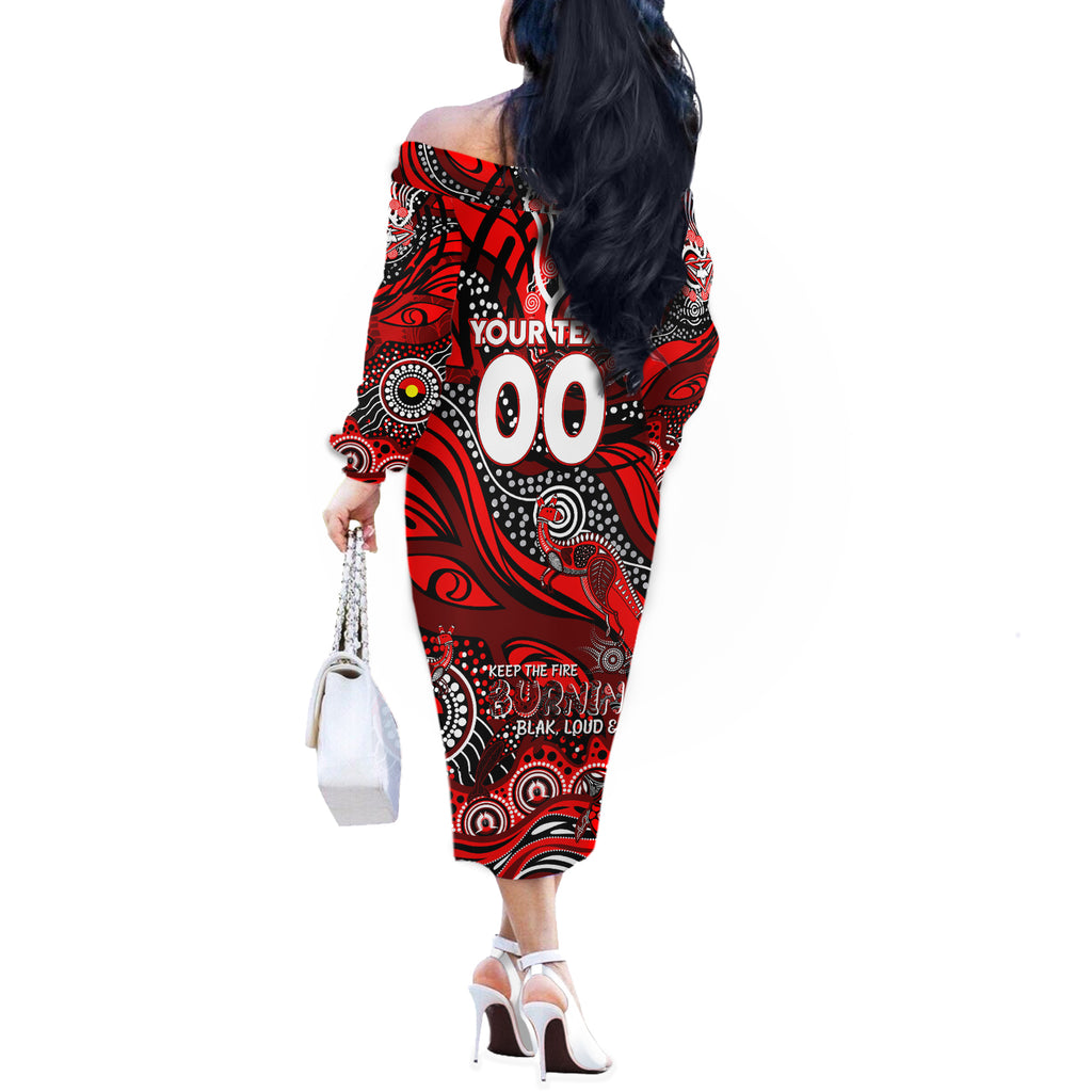Custom NAIDOC Week 2024 Bombers Off The Shoulder Long Sleeve Dress Aboriginal Animals Keep The Fire Burning