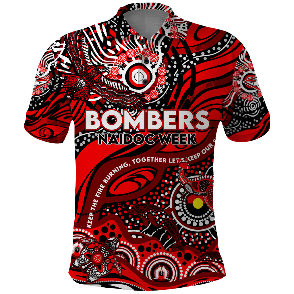 Custom NAIDOC Week 2024 Bombers Polo Shirt Aboriginal Animals Keep The Fire Burning