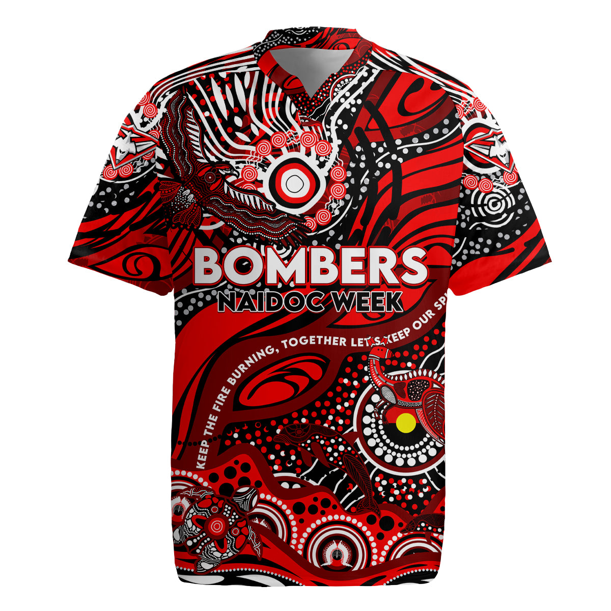 Custom NAIDOC Week 2024 Bombers Rugby Jersey Aboriginal Animals Keep The Fire Burning