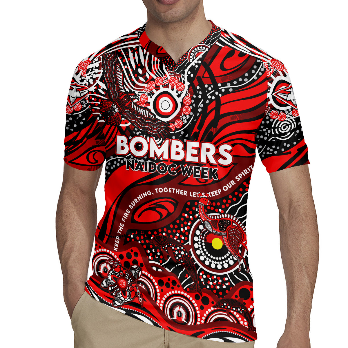 Custom NAIDOC Week 2024 Bombers Rugby Jersey Aboriginal Animals Keep The Fire Burning