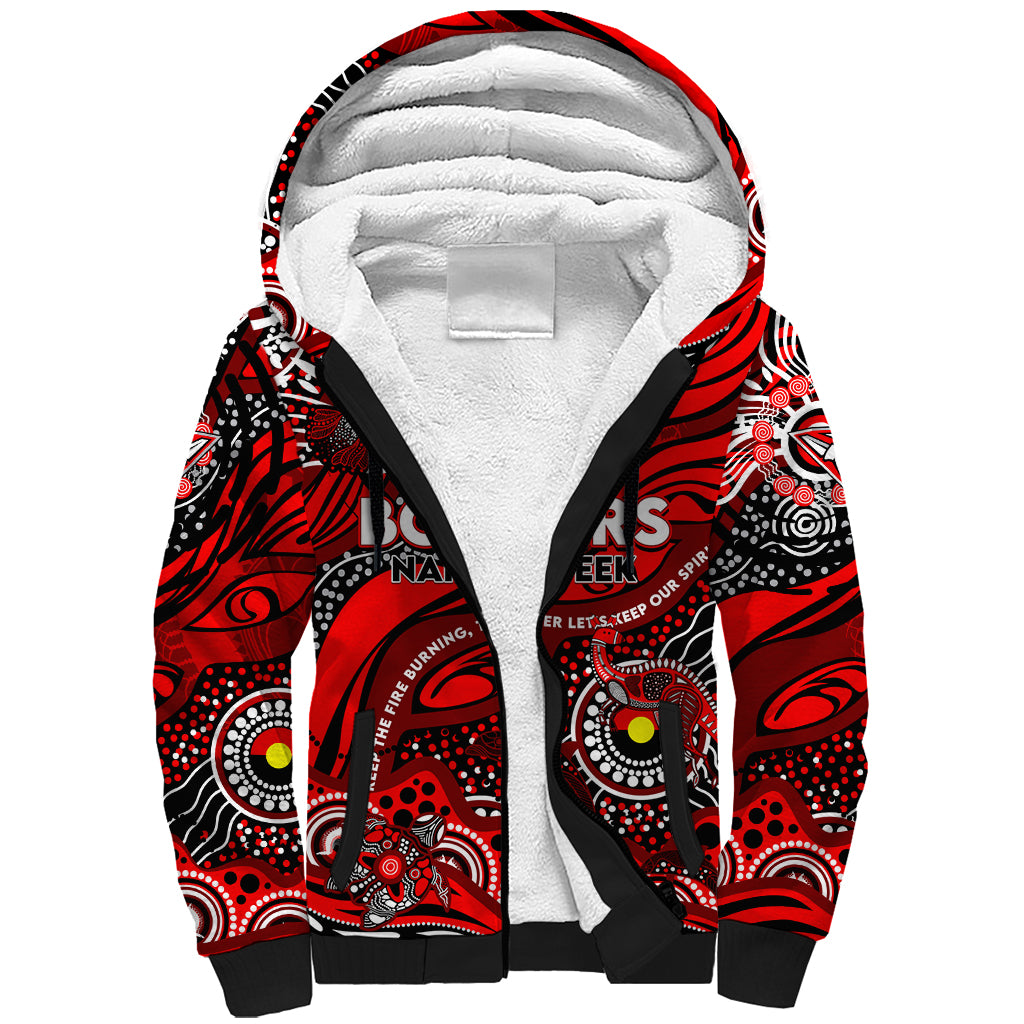 Custom NAIDOC Week 2024 Bombers Sherpa Hoodie Aboriginal Animals Keep The Fire Burning