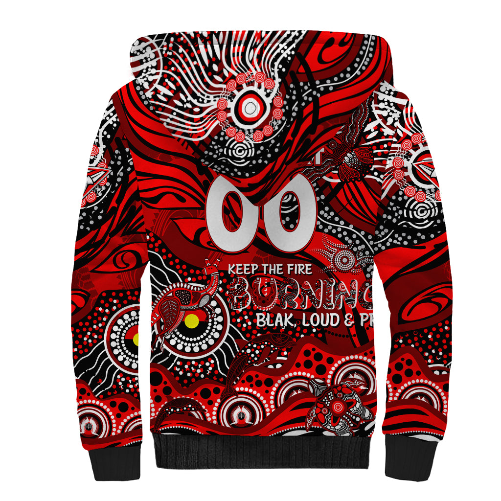 Custom NAIDOC Week 2024 Bombers Sherpa Hoodie Aboriginal Animals Keep The Fire Burning