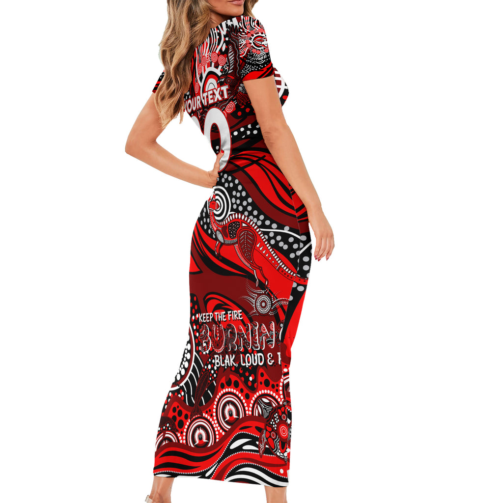 Custom NAIDOC Week 2024 Bombers Short Sleeve Bodycon Dress Aboriginal Animals Keep The Fire Burning