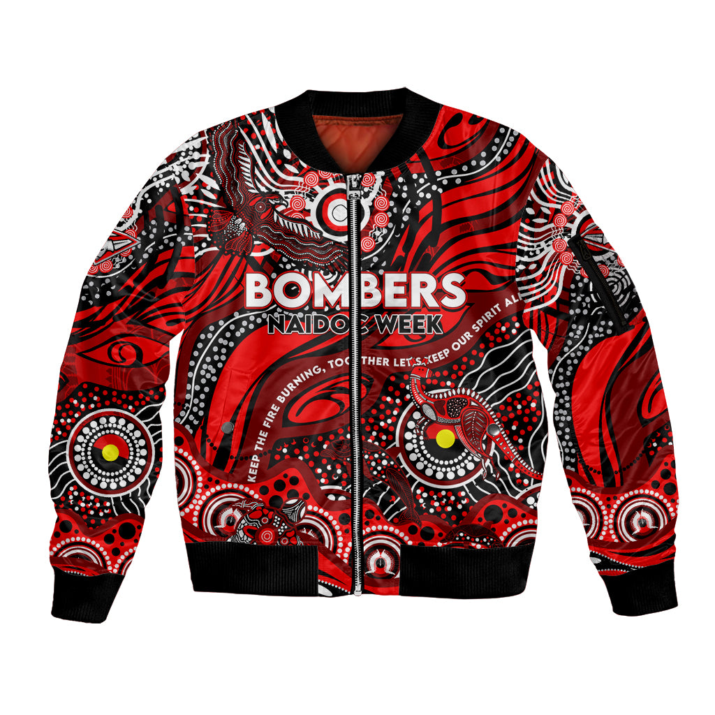 Custom NAIDOC Week 2024 Bombers Sleeve Zip Bomber Jacket Aboriginal Animals Keep The Fire Burning