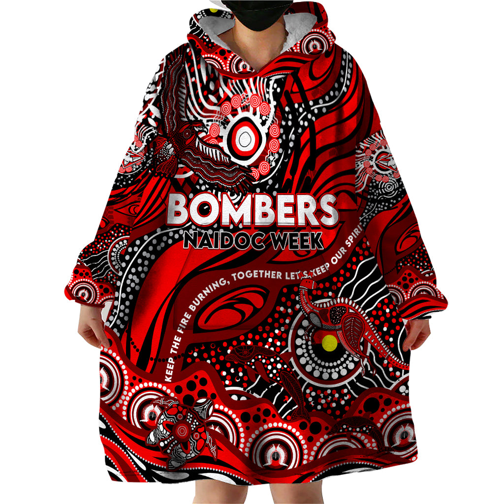 Custom NAIDOC Week 2024 Bombers Wearable Blanket Hoodie Aboriginal Animals Keep The Fire Burning