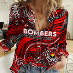 Custom NAIDOC Week 2024 Bombers Women Casual Shirt Aboriginal Animals Keep The Fire Burning