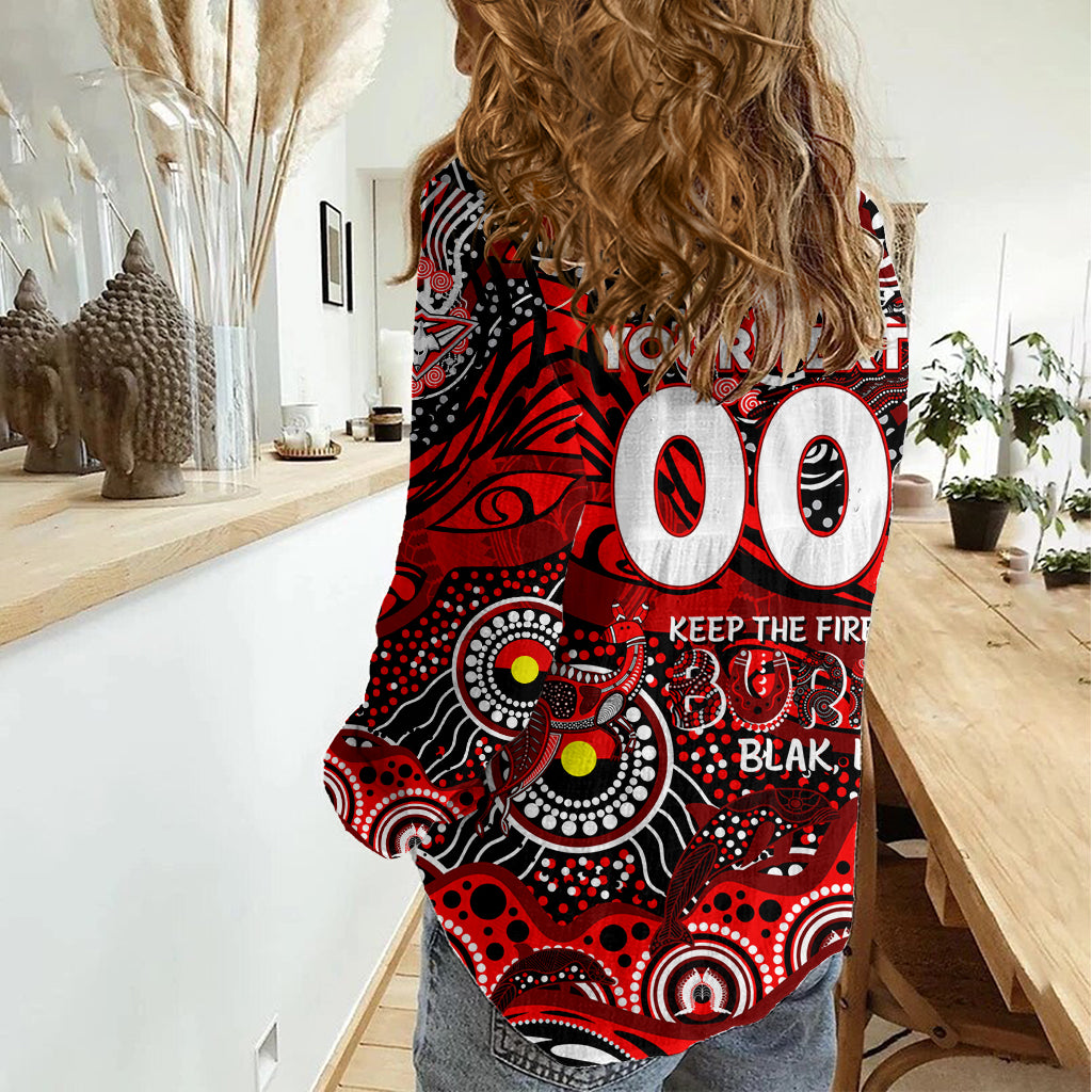 Custom NAIDOC Week 2024 Bombers Women Casual Shirt Aboriginal Animals Keep The Fire Burning