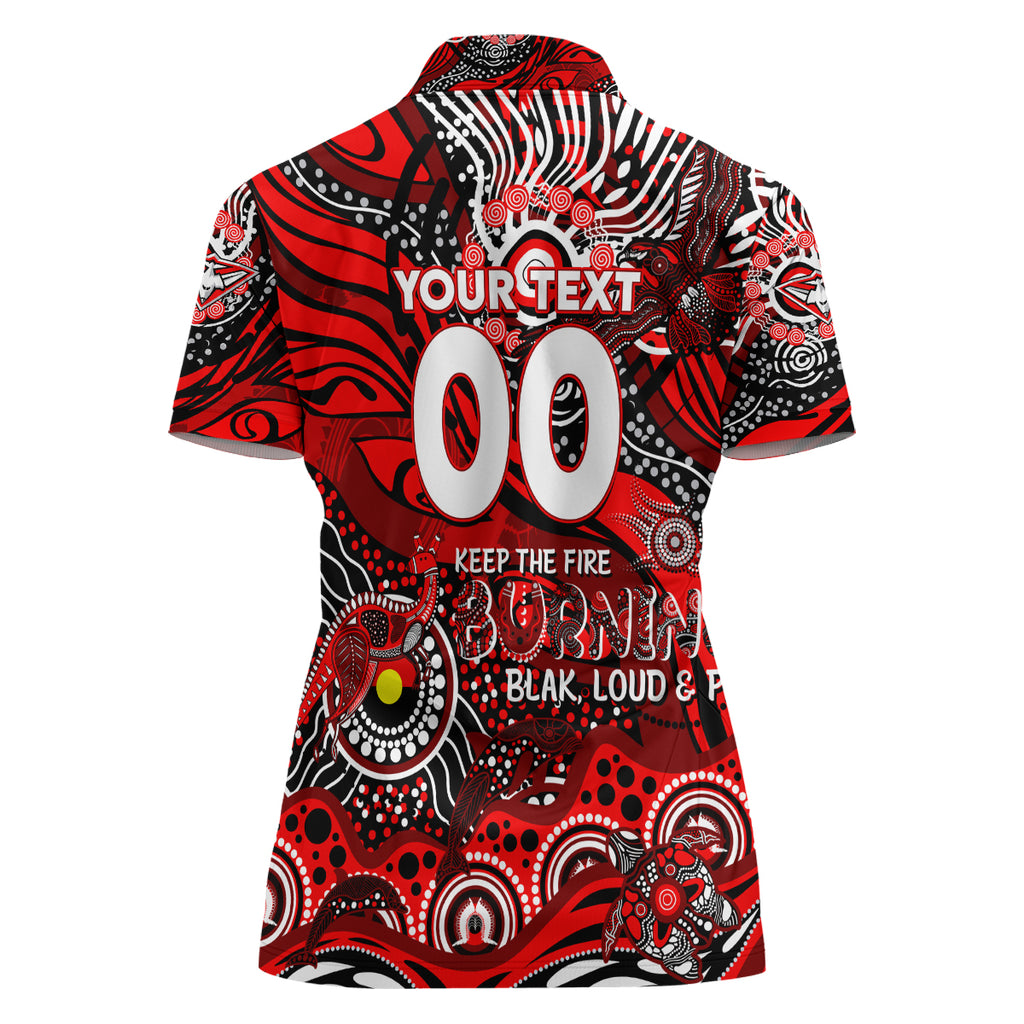 Custom NAIDOC Week 2024 Bombers Women Polo Shirt Aboriginal Animals Keep The Fire Burning