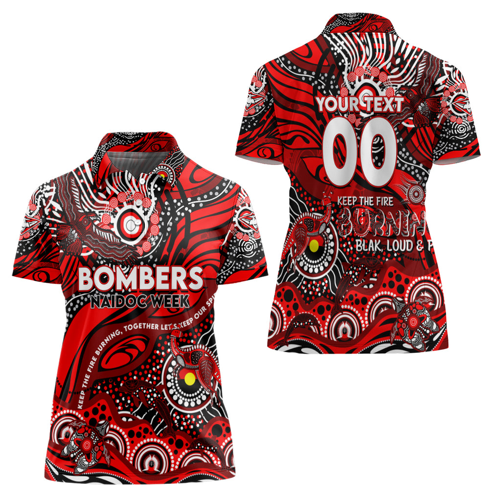 Custom NAIDOC Week 2024 Bombers Women Polo Shirt Aboriginal Animals Keep The Fire Burning