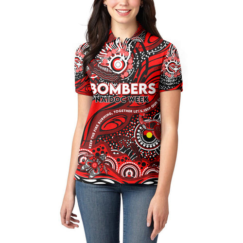 Custom NAIDOC Week 2024 Bombers Women Polo Shirt Aboriginal Animals Keep The Fire Burning