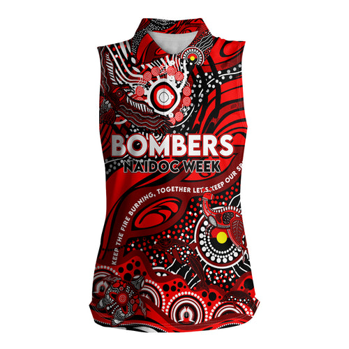 Custom NAIDOC Week 2024 Bombers Women Sleeveless Polo Shirt Aboriginal Animals Keep The Fire Burning