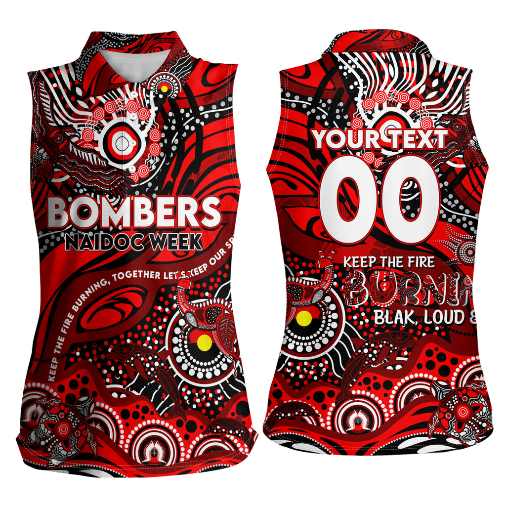 Custom NAIDOC Week 2024 Bombers Women Sleeveless Polo Shirt Aboriginal Animals Keep The Fire Burning