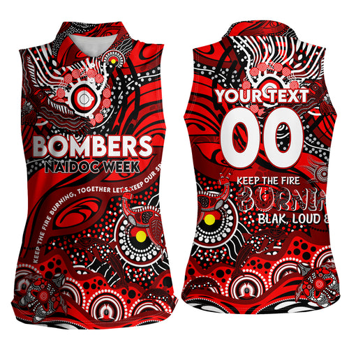 Custom NAIDOC Week 2024 Bombers Women Sleeveless Polo Shirt Aboriginal Animals Keep The Fire Burning