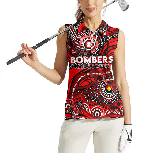 Custom NAIDOC Week 2024 Bombers Women Sleeveless Polo Shirt Aboriginal Animals Keep The Fire Burning