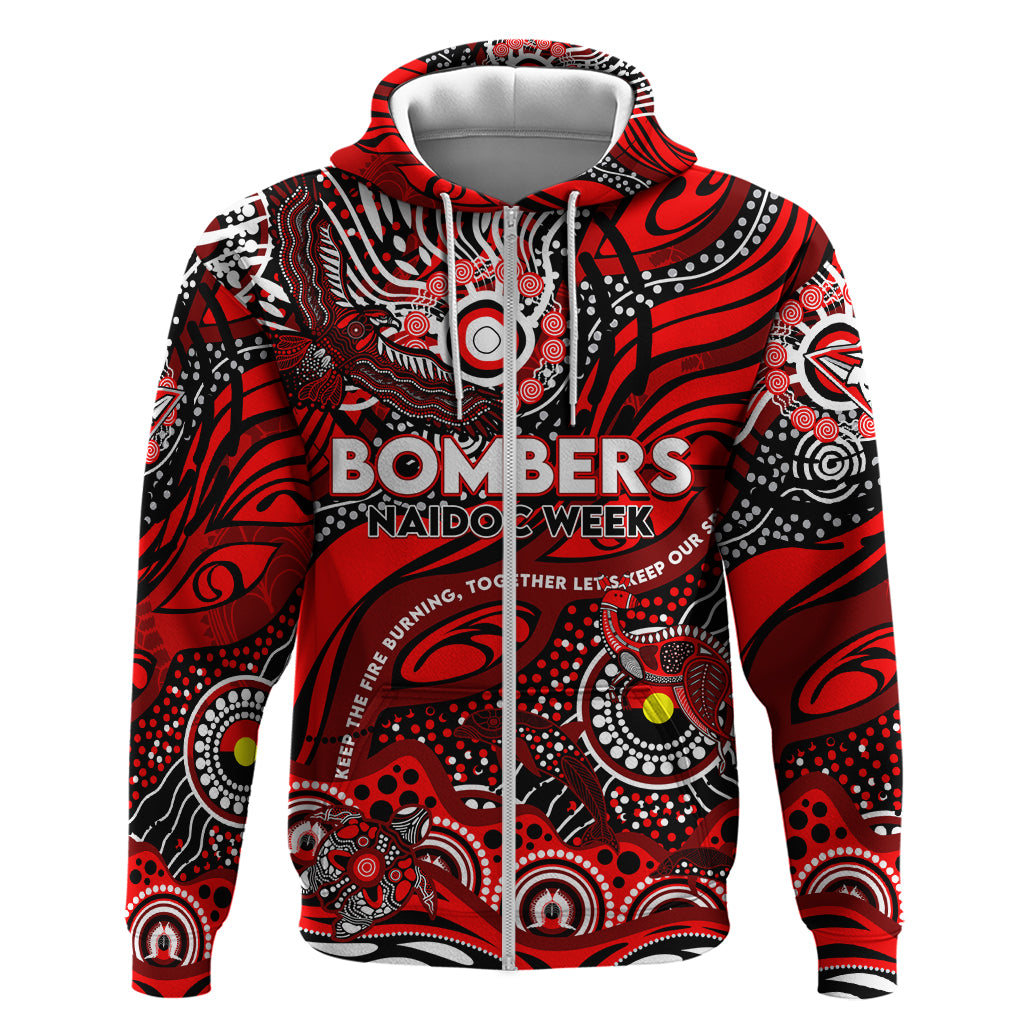 Custom NAIDOC Week 2024 Bombers Zip Hoodie Aboriginal Animals Keep The Fire Burning
