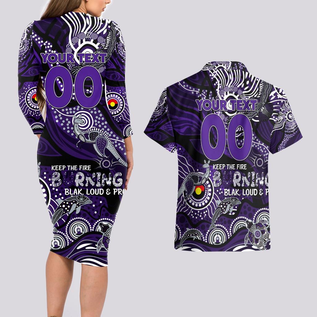 Custom NAIDOC Week 2024 Freo Couples Matching Long Sleeve Bodycon Dress and Hawaiian Shirt Aboriginal Animals Keep The Fire Burning
