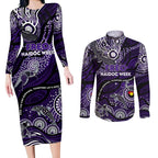 Custom NAIDOC Week 2024 Freo Couples Matching Long Sleeve Bodycon Dress and Long Sleeve Button Shirt Aboriginal Animals Keep The Fire Burning