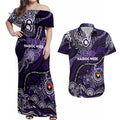 Custom NAIDOC Week 2024 Freo Couples Matching Off Shoulder Maxi Dress and Hawaiian Shirt Aboriginal Animals Keep The Fire Burning