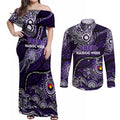 Custom NAIDOC Week 2024 Freo Couples Matching Off Shoulder Maxi Dress and Long Sleeve Button Shirt Aboriginal Animals Keep The Fire Burning