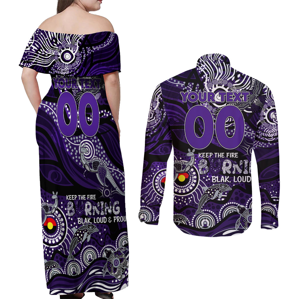 Custom NAIDOC Week 2024 Freo Couples Matching Off Shoulder Maxi Dress and Long Sleeve Button Shirt Aboriginal Animals Keep The Fire Burning