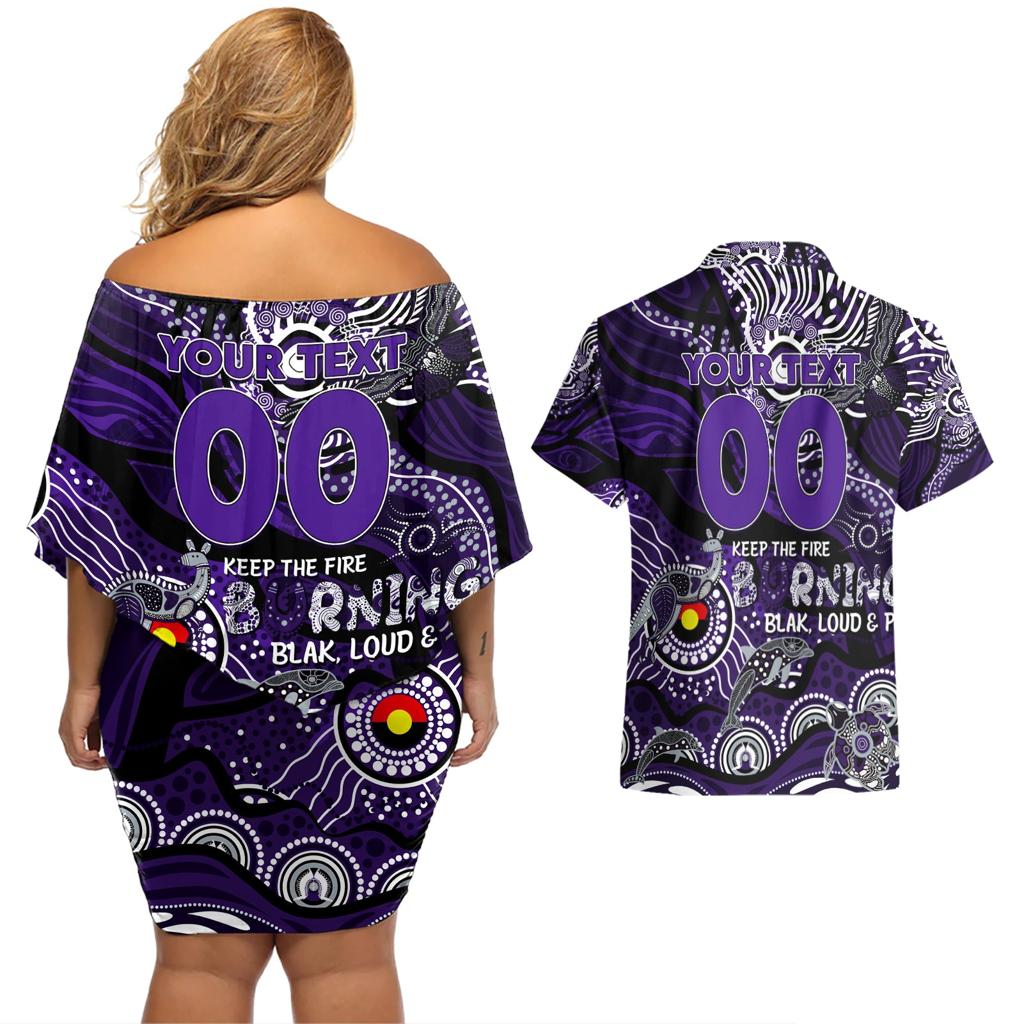 Custom NAIDOC Week 2024 Freo Couples Matching Off Shoulder Short Dress and Hawaiian Shirt Aboriginal Animals Keep The Fire Burning