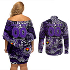 Custom NAIDOC Week 2024 Freo Couples Matching Off Shoulder Short Dress and Long Sleeve Button Shirt Aboriginal Animals Keep The Fire Burning