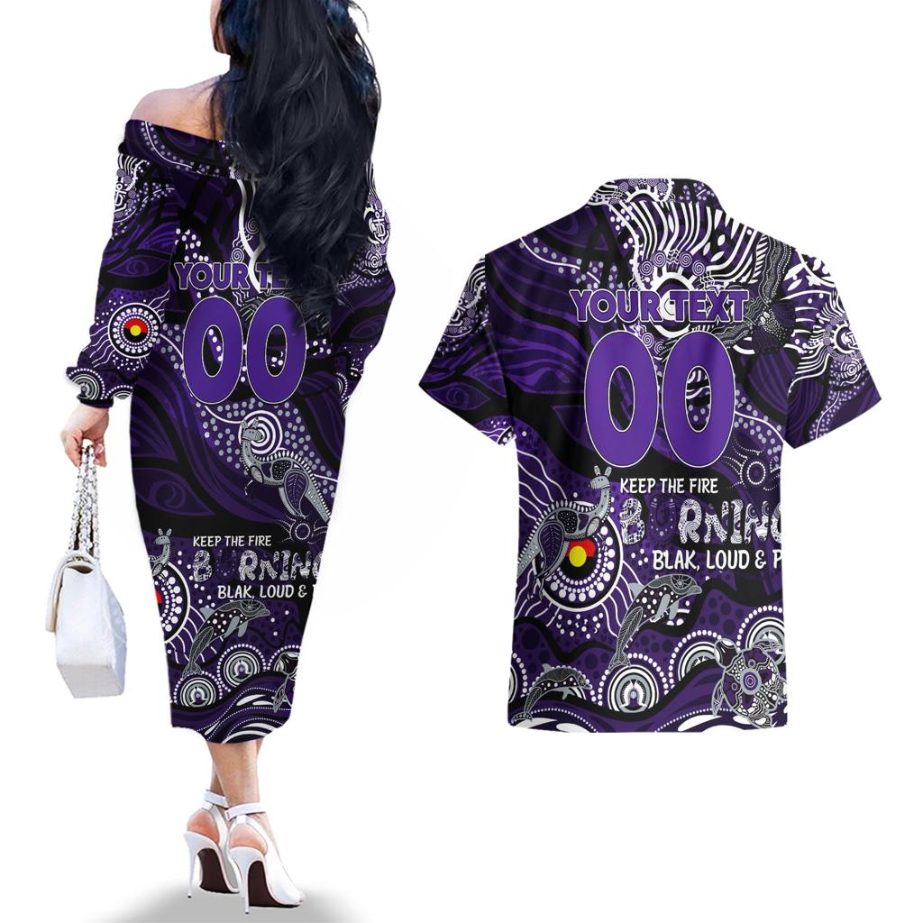 Custom NAIDOC Week 2024 Freo Couples Matching Off The Shoulder Long Sleeve Dress and Hawaiian Shirt Aboriginal Animals Keep The Fire Burning