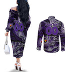 Custom NAIDOC Week 2024 Freo Couples Matching Off The Shoulder Long Sleeve Dress and Long Sleeve Button Shirt Aboriginal Animals Keep The Fire Burning