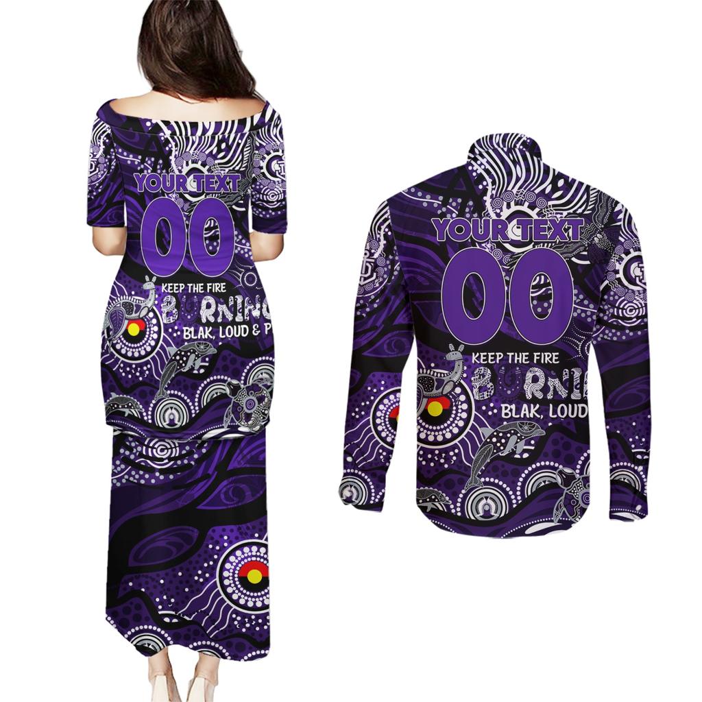 Custom NAIDOC Week 2024 Freo Couples Matching Puletasi and Long Sleeve Button Shirt Aboriginal Animals Keep The Fire Burning