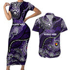 Custom NAIDOC Week 2024 Freo Couples Matching Short Sleeve Bodycon Dress and Hawaiian Shirt Aboriginal Animals Keep The Fire Burning