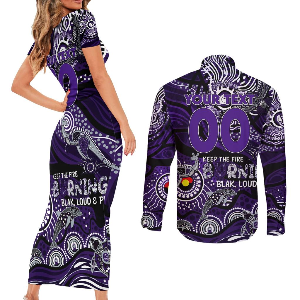 Custom NAIDOC Week 2024 Freo Couples Matching Short Sleeve Bodycon Dress and Long Sleeve Button Shirt Aboriginal Animals Keep The Fire Burning