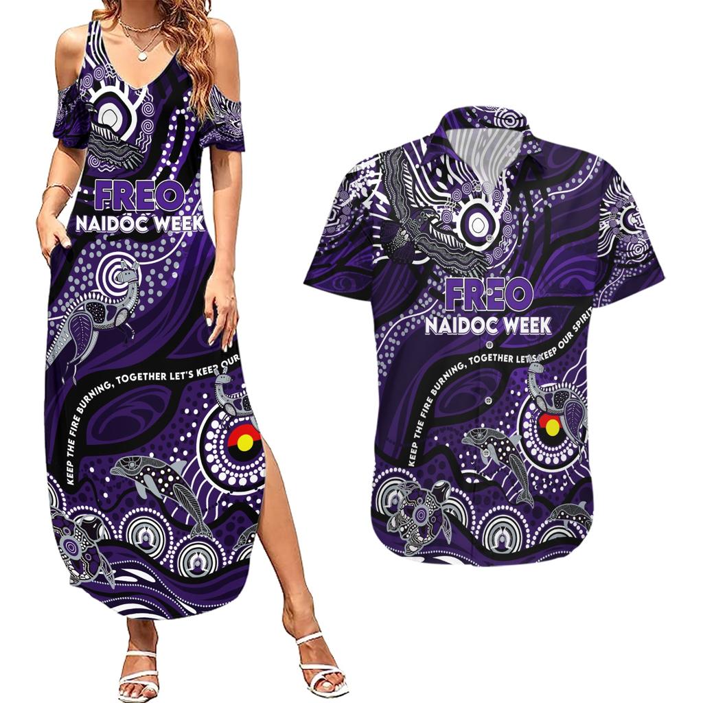 Custom NAIDOC Week 2024 Freo Couples Matching Summer Maxi Dress and Hawaiian Shirt Aboriginal Animals Keep The Fire Burning
