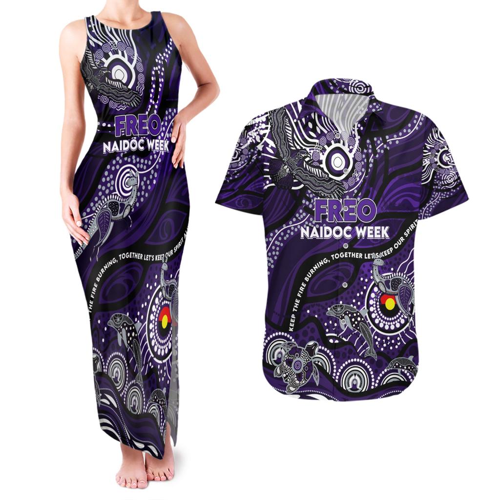 Custom NAIDOC Week 2024 Freo Couples Matching Tank Maxi Dress and Hawaiian Shirt Aboriginal Animals Keep The Fire Burning