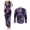 Custom NAIDOC Week 2024 Freo Couples Matching Tank Maxi Dress and Long Sleeve Button Shirt Aboriginal Animals Keep The Fire Burning