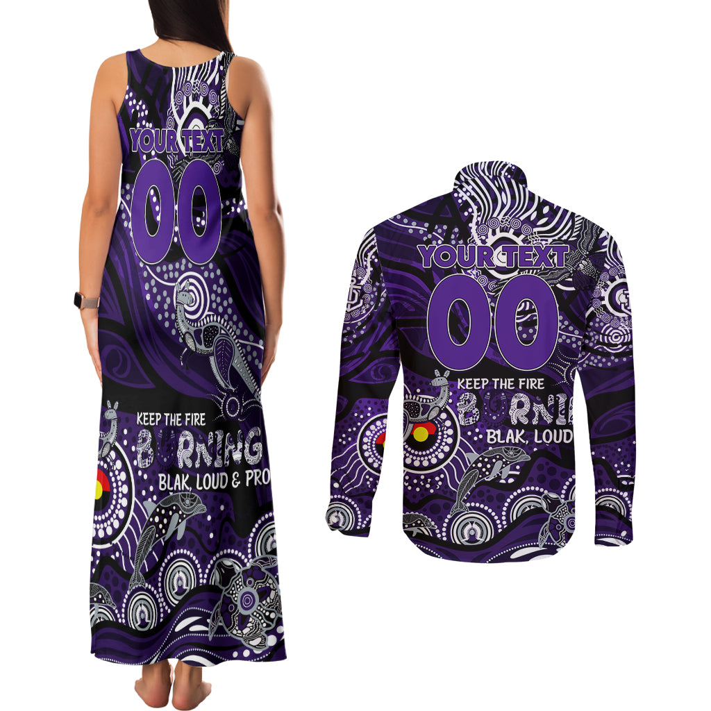 Custom NAIDOC Week 2024 Freo Couples Matching Tank Maxi Dress and Long Sleeve Button Shirt Aboriginal Animals Keep The Fire Burning