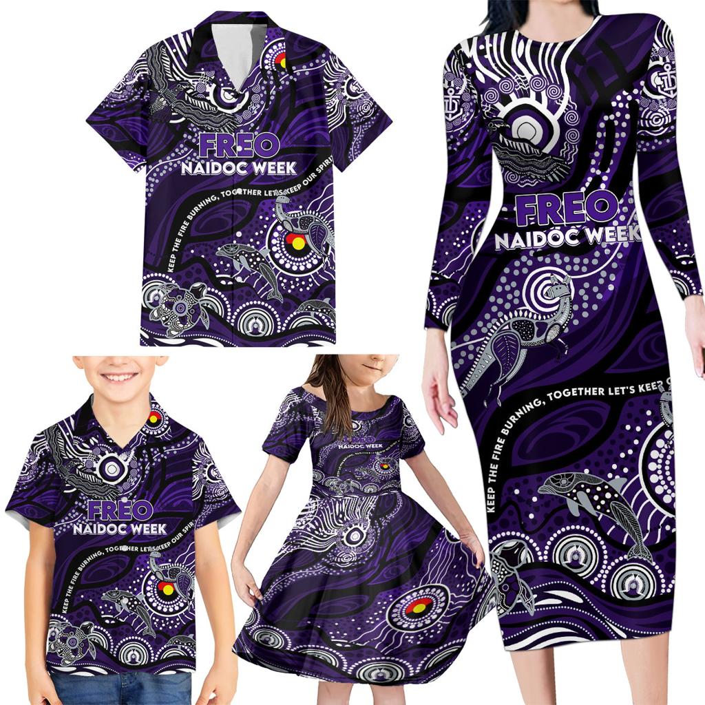 Custom NAIDOC Week 2024 Freo Family Matching Long Sleeve Bodycon Dress and Hawaiian Shirt Aboriginal Animals Keep The Fire Burning