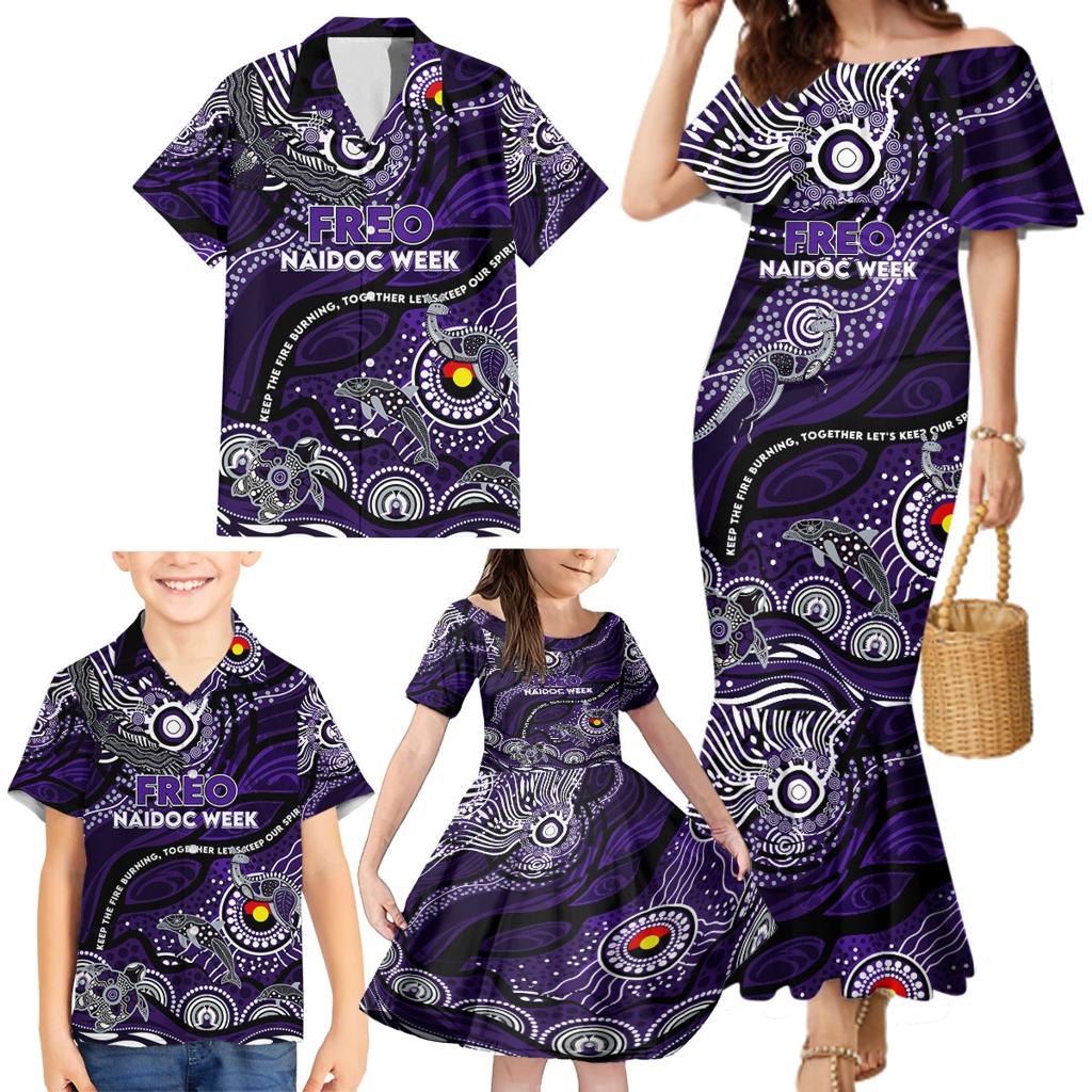 Custom NAIDOC Week 2024 Freo Family Matching Mermaid Dress and Hawaiian Shirt Aboriginal Animals Keep The Fire Burning
