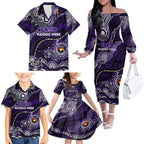 Custom NAIDOC Week 2024 Freo Family Matching Off The Shoulder Long Sleeve Dress and Hawaiian Shirt Aboriginal Animals Keep The Fire Burning