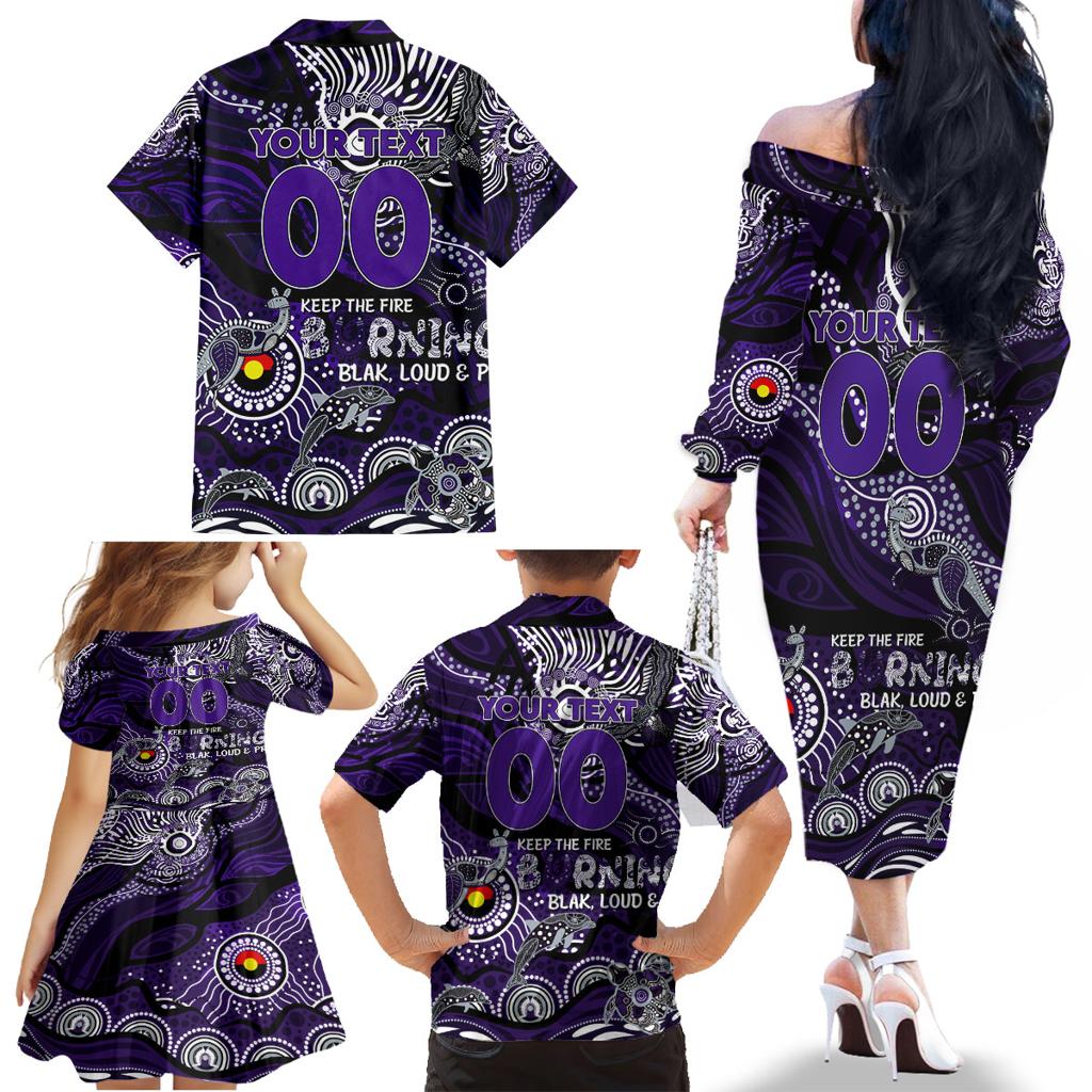 Custom NAIDOC Week 2024 Freo Family Matching Off The Shoulder Long Sleeve Dress and Hawaiian Shirt Aboriginal Animals Keep The Fire Burning