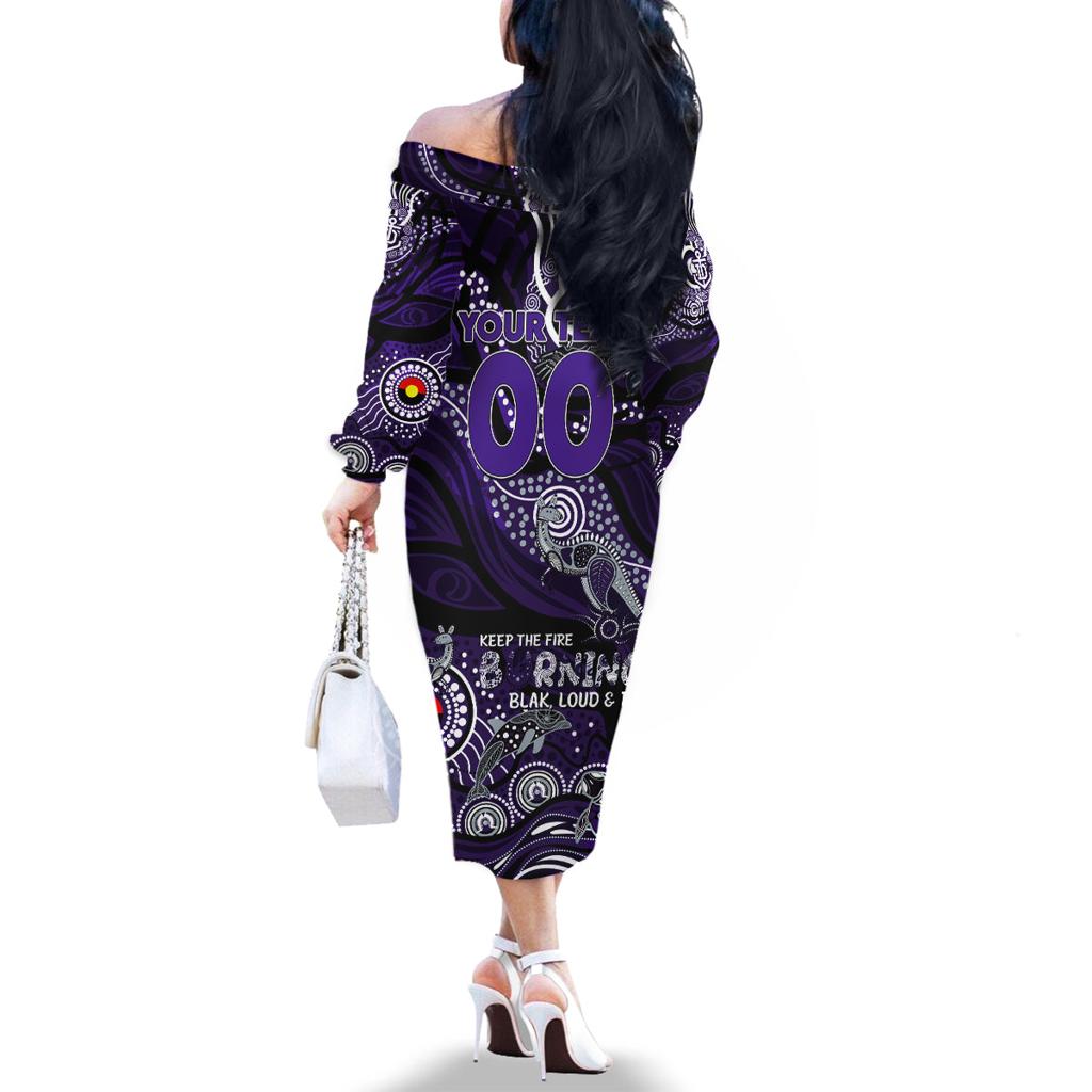 Custom NAIDOC Week 2024 Freo Family Matching Off The Shoulder Long Sleeve Dress and Hawaiian Shirt Aboriginal Animals Keep The Fire Burning