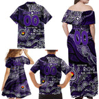 Custom NAIDOC Week 2024 Freo Family Matching Off Shoulder Maxi Dress and Hawaiian Shirt Aboriginal Animals Keep The Fire Burning