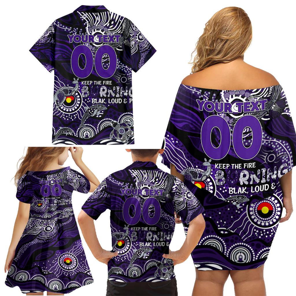 Custom NAIDOC Week 2024 Freo Family Matching Off Shoulder Short Dress and Hawaiian Shirt Aboriginal Animals Keep The Fire Burning