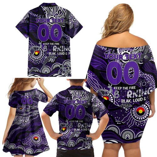 Custom NAIDOC Week 2024 Freo Family Matching Off Shoulder Short Dress and Hawaiian Shirt Aboriginal Animals Keep The Fire Burning
