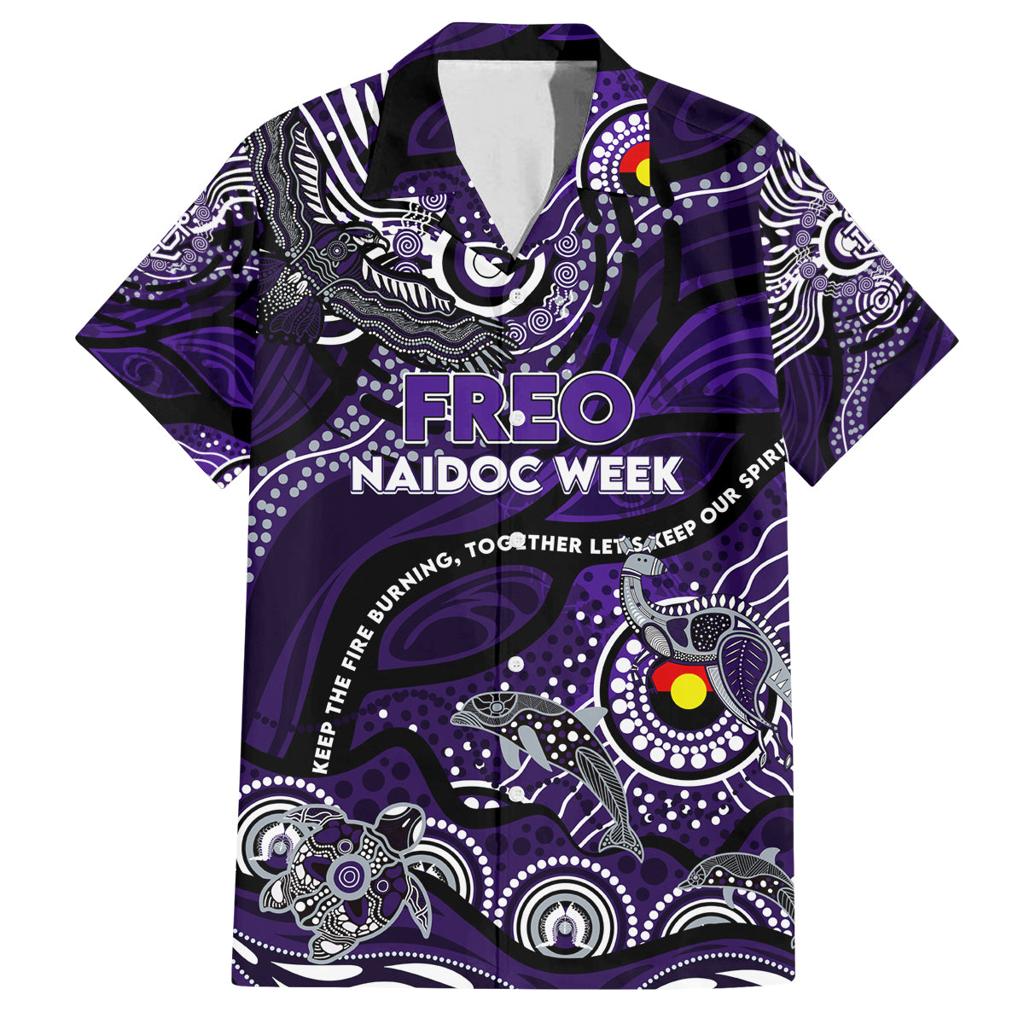 Custom NAIDOC Week 2024 Freo Family Matching Off Shoulder Short Dress and Hawaiian Shirt Aboriginal Animals Keep The Fire Burning