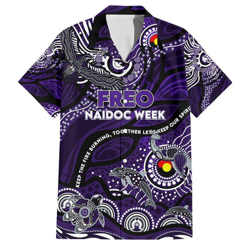Custom NAIDOC Week 2024 Freo Family Matching Off Shoulder Short Dress and Hawaiian Shirt Aboriginal Animals Keep The Fire Burning